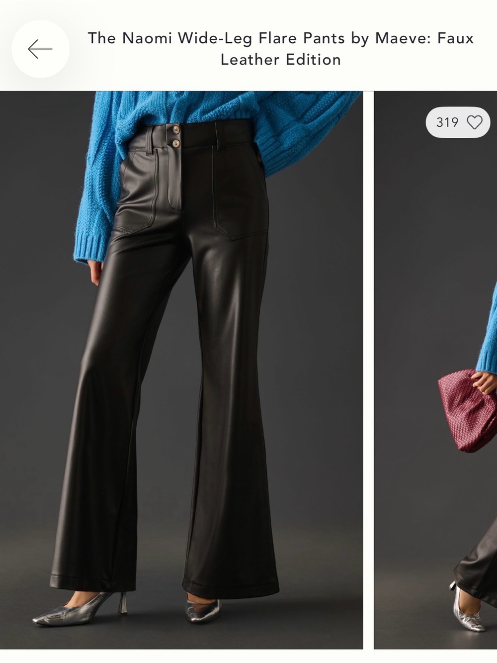 Maeve Black Naomi Wide-Leg Faux Leather Pants